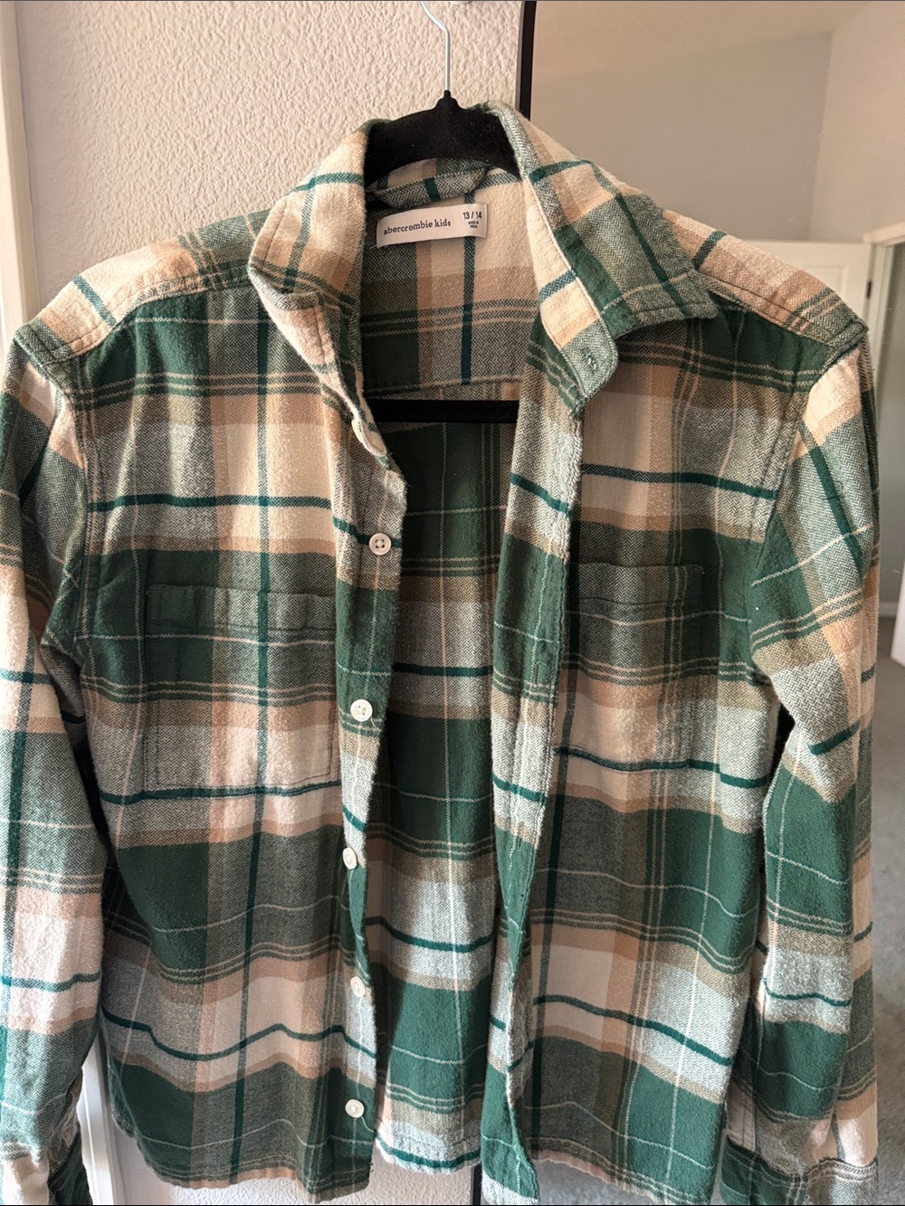 abercrombie kids Green and Cream Plaid Button-Down Shirt